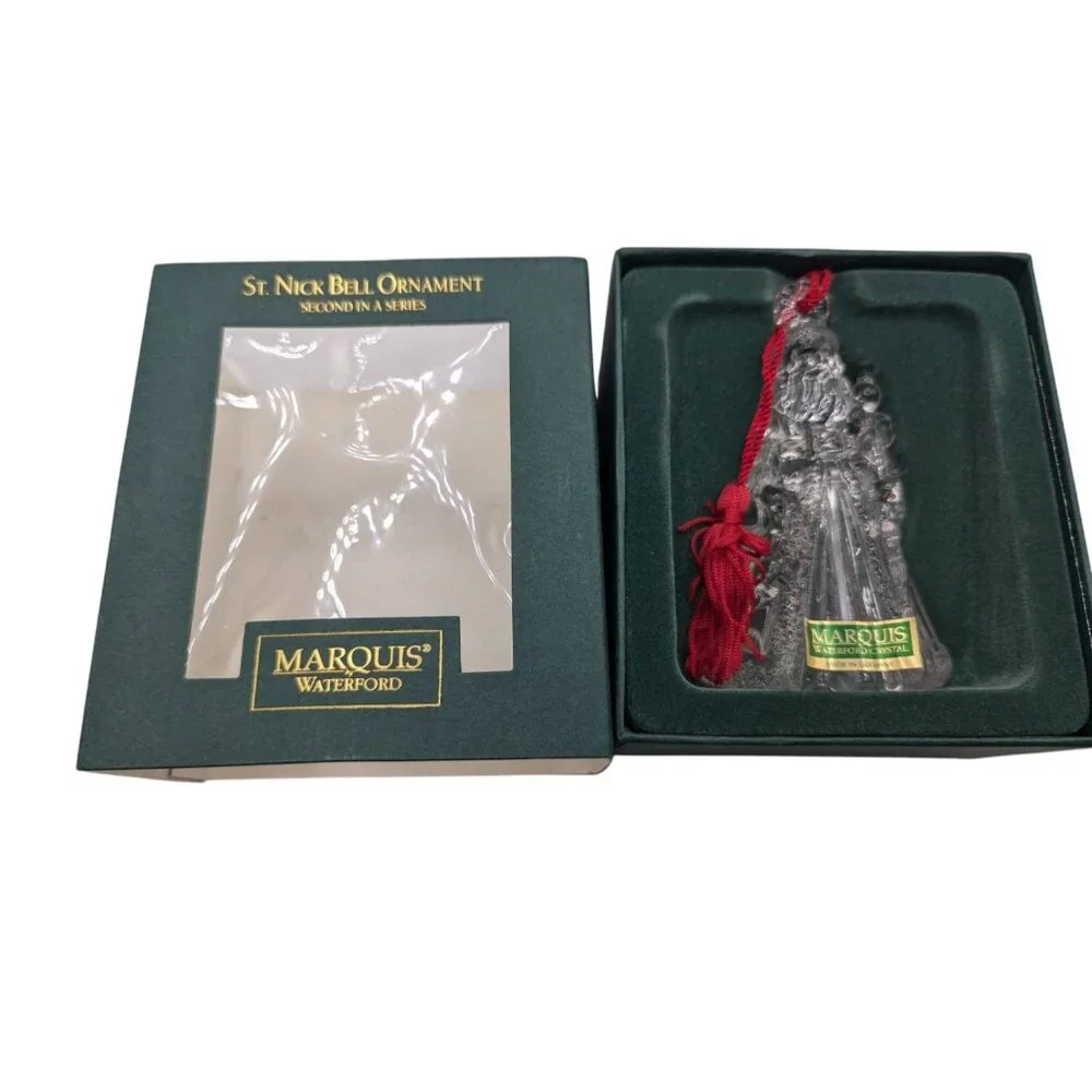 Marquis By Waterford St. Nick Bell Ornament Second In Series Crystal With Red Ta
